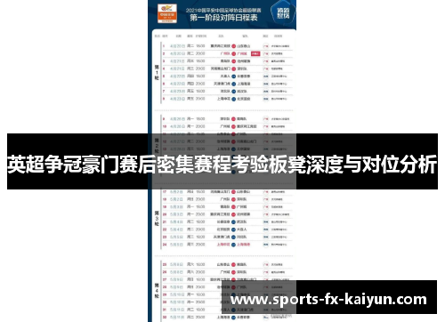 英超争冠豪门赛后密集赛程考验板凳深度与对位分析