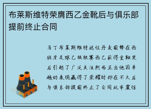 布莱斯维特荣膺西乙金靴后与俱乐部提前终止合同 布莱斯维特荣膺西乙金靴后与俱乐部提前终止合同
